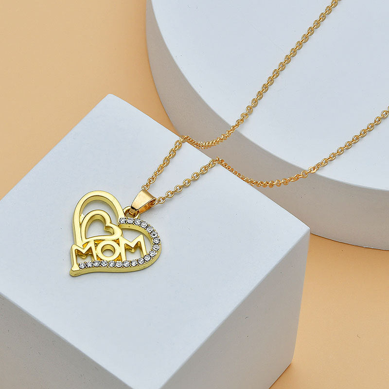 Collar con forma de corazón y letras de diamantes para el Día de la Madre para mujer, joyería fina, accesorios para mujer, joyería de moda.