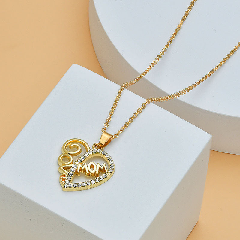 Collar con forma de corazón y letras de diamantes para el Día de la Madre para mujer, joyería fina, accesorios para mujer, joyería de moda.