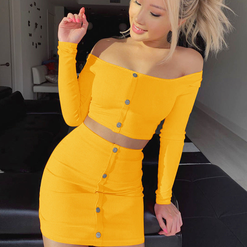 One-Shoulder Long-Sleeved Short Skirt Suit Women