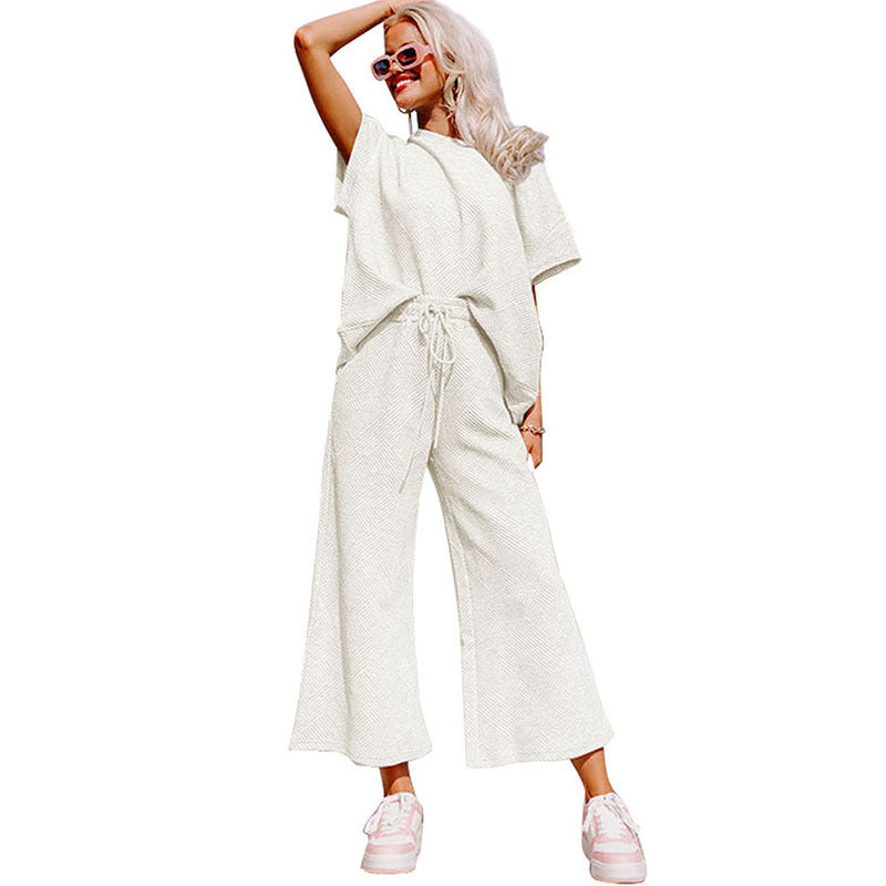 Traje de pantalón holgado de manga corta para mujer