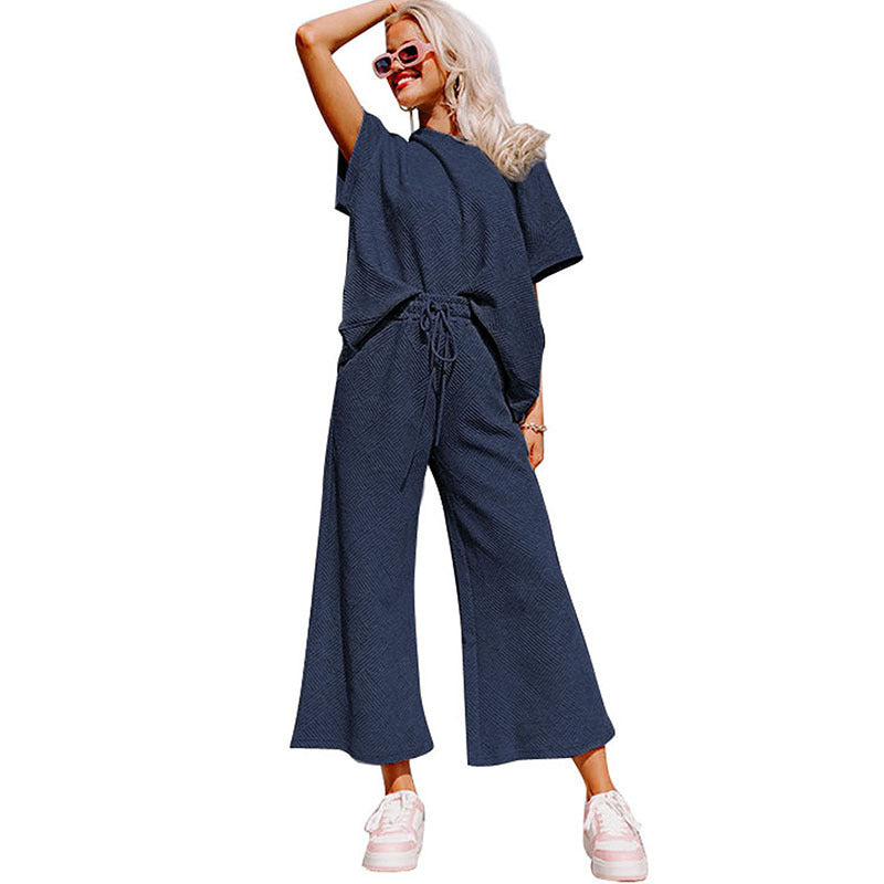 Traje de pantalón holgado de manga corta para mujer