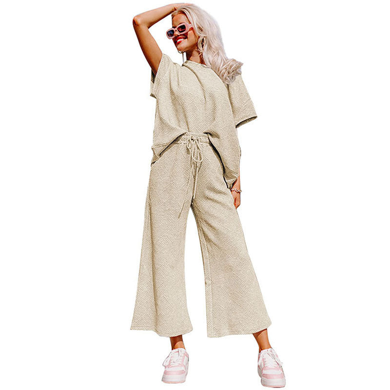 Traje de pantalón holgado de manga corta para mujer