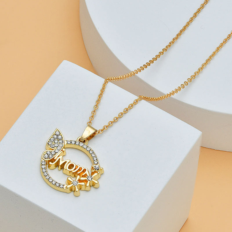 Collar con forma de corazón y letras de diamantes para el Día de la Madre para mujer, joyería fina, accesorios para mujer, joyería de moda.