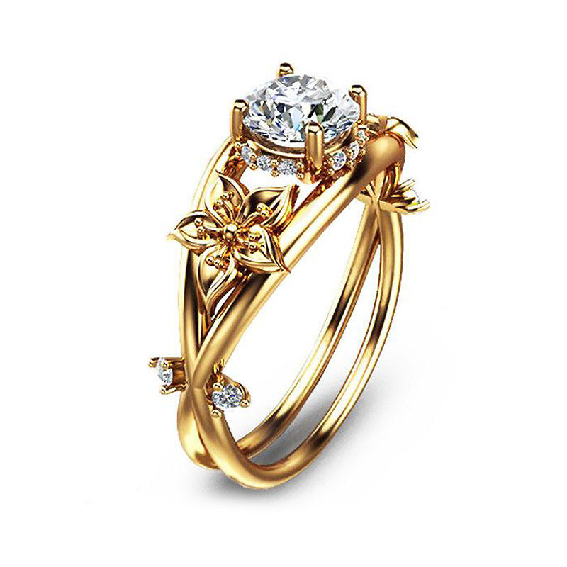 Anillo de diamantes de gran venta, joyería creativa con flores para mujer