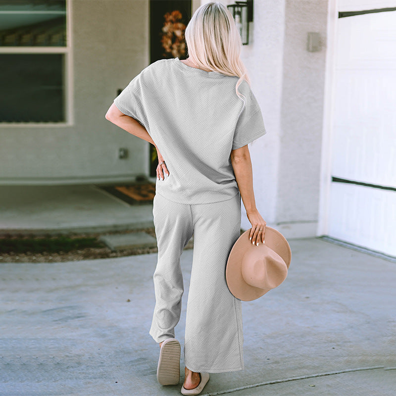 Traje de pantalón holgado de manga corta para mujer