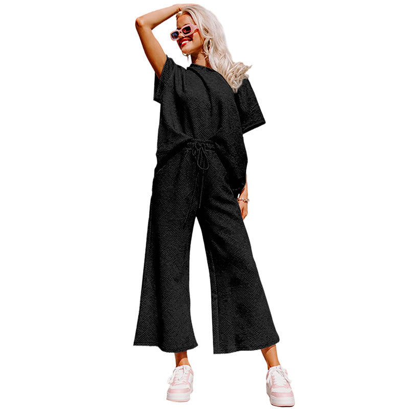 Traje de pantalón holgado de manga corta para mujer