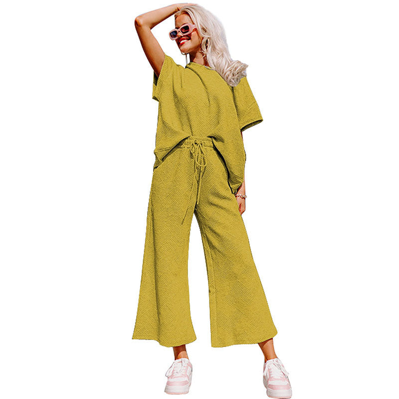 Traje de pantalón holgado de manga corta para mujer