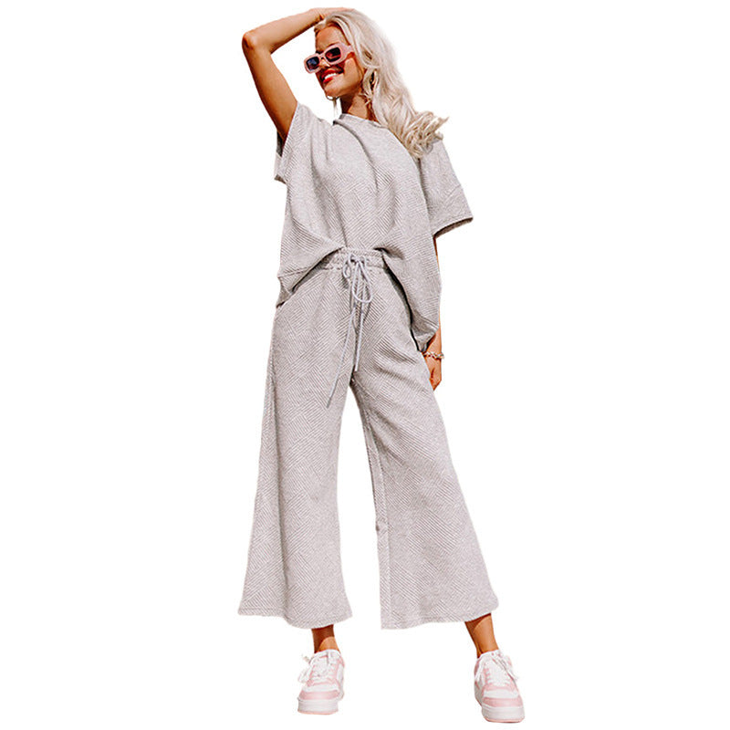 Traje de pantalón holgado de manga corta para mujer