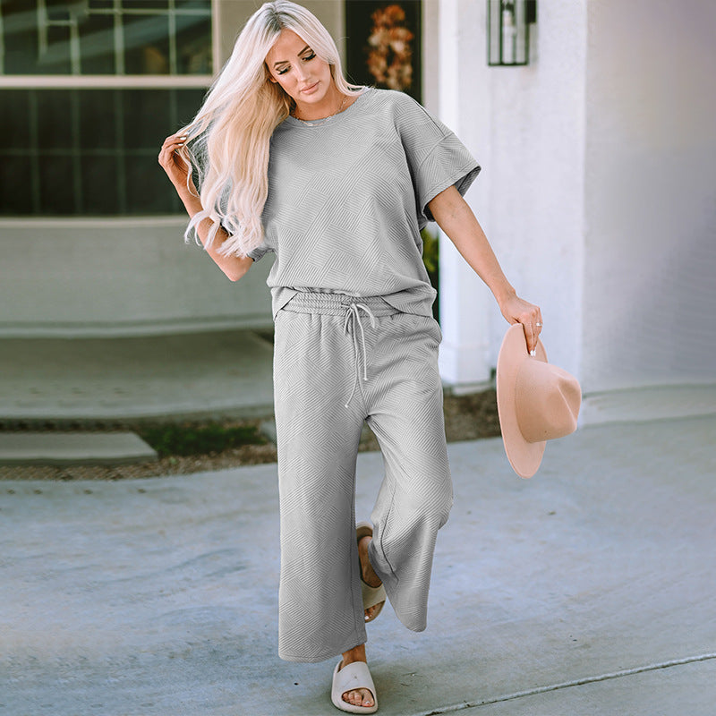 Traje de pantalón holgado de manga corta para mujer