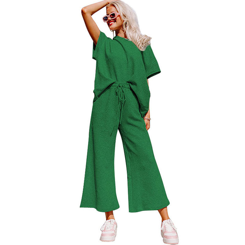 Traje de pantalón holgado de manga corta para mujer