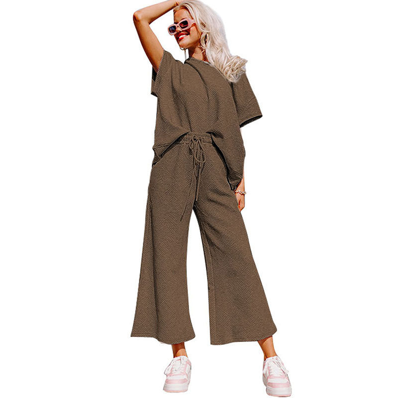 Traje de pantalón holgado de manga corta para mujer