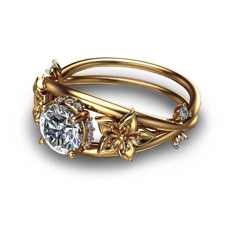 Anillo de diamantes de gran venta, joyería creativa con flores para mujer