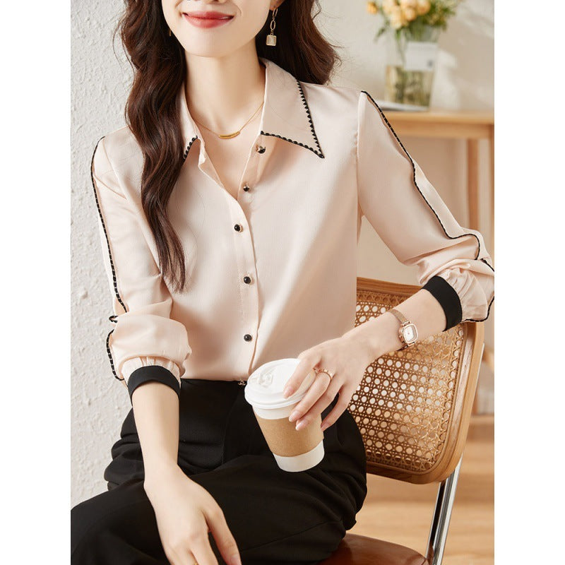Camisa de satén con solapa para mujer