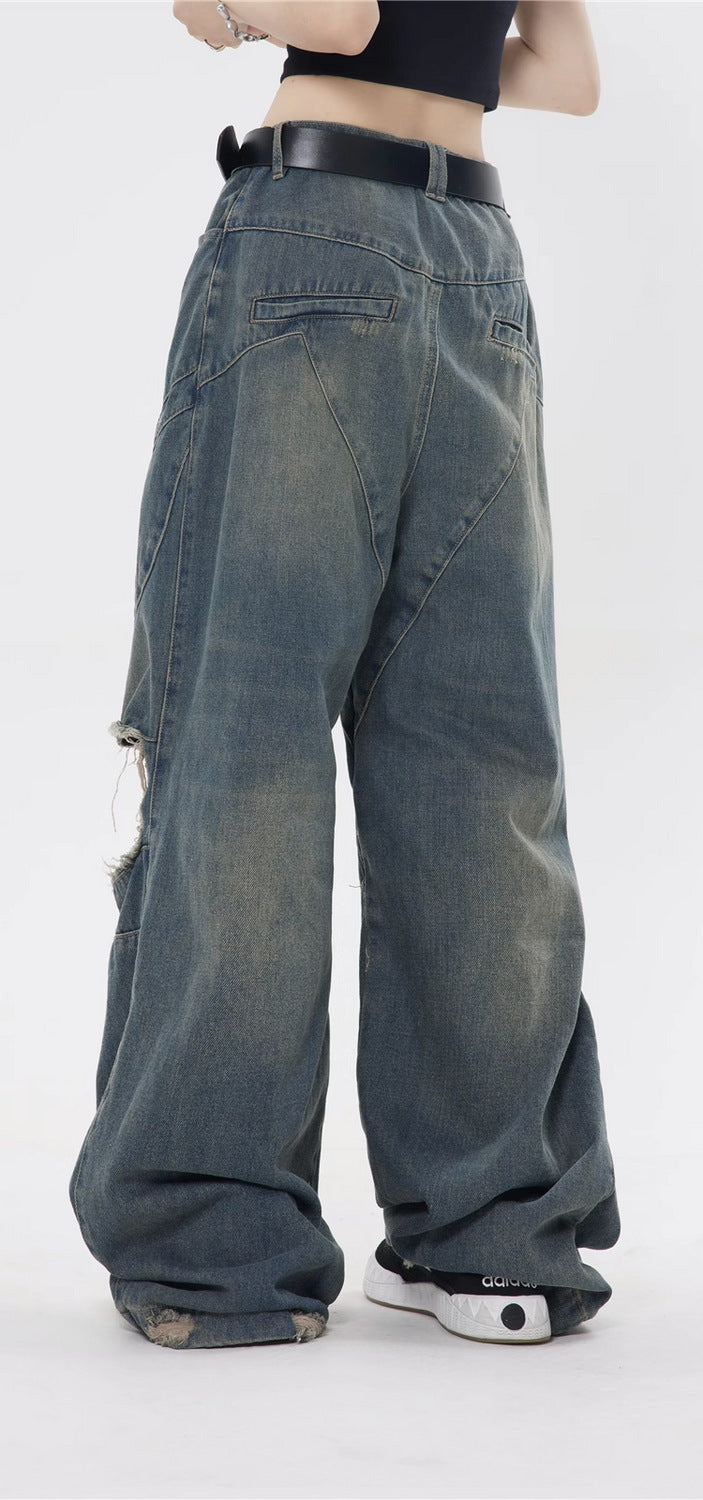 Pantalones rectos casuales holgados retro para mujer