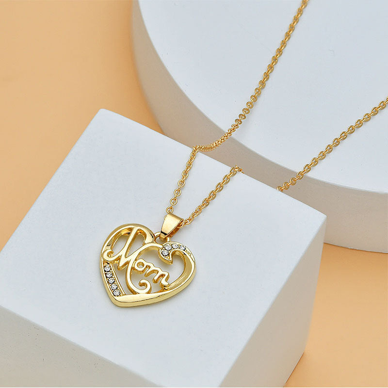Collar con forma de corazón y letras de diamantes para el Día de la Madre para mujer, joyería fina, accesorios para mujer, joyería de moda.