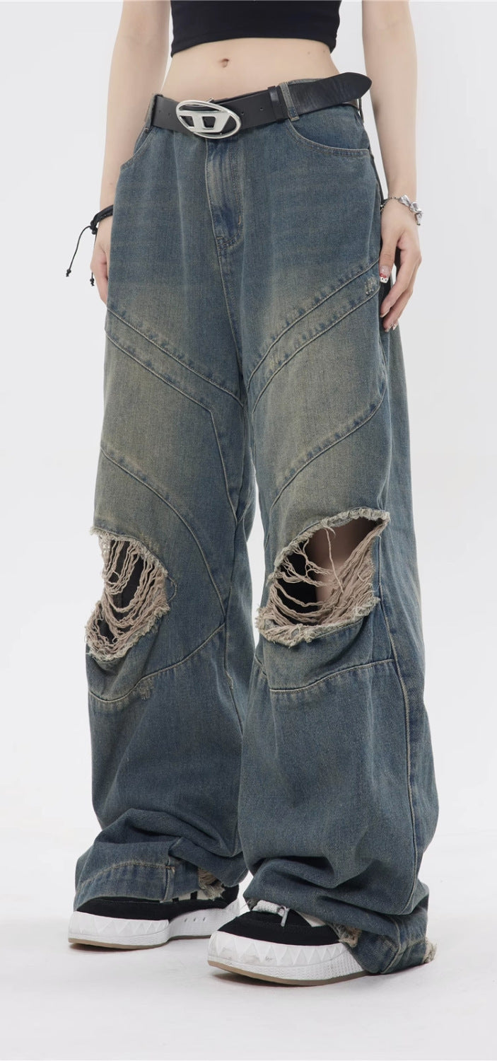 Pantalones rectos casuales holgados retro para mujer