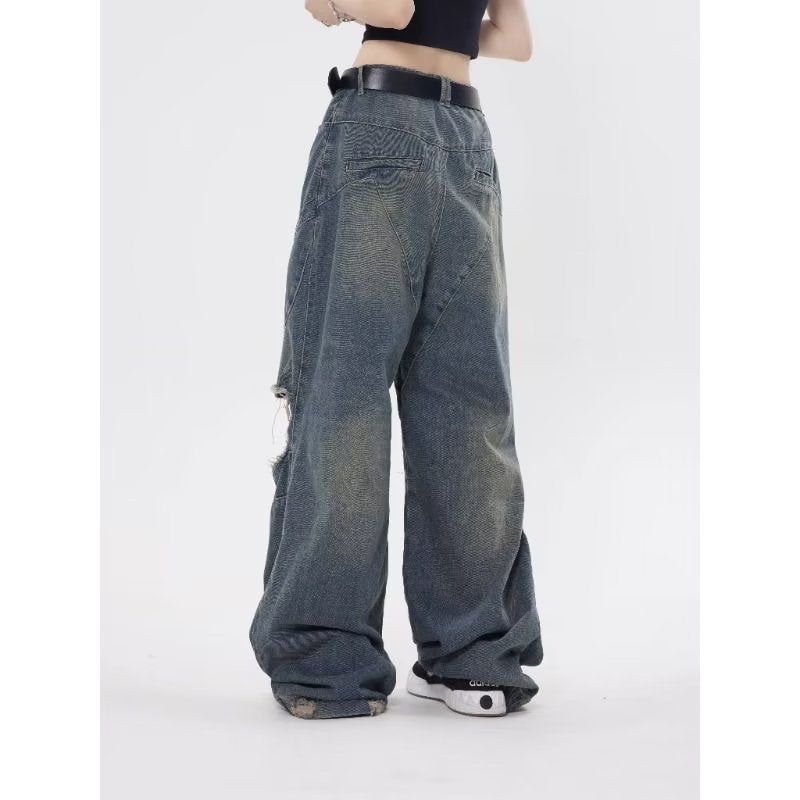 Pantalones rectos casuales holgados retro para mujer