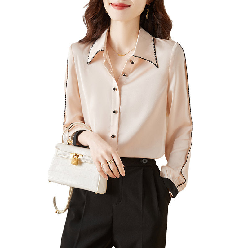 Camisa de satén con solapa para mujer
