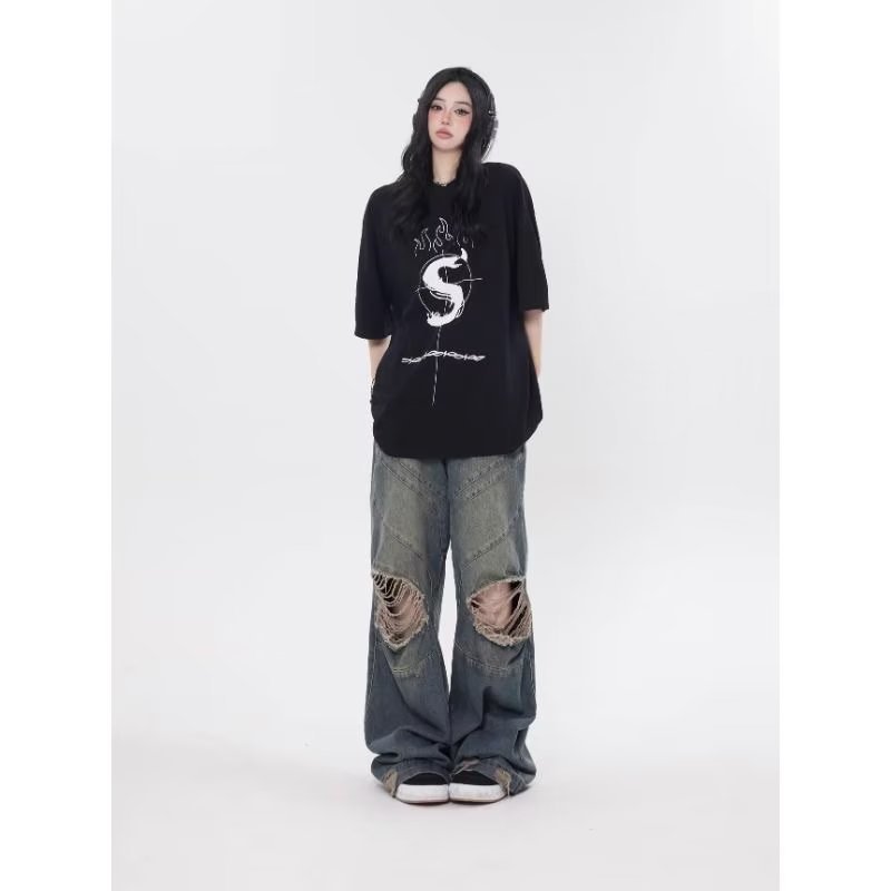 Pantalones rectos casuales holgados retro para mujer