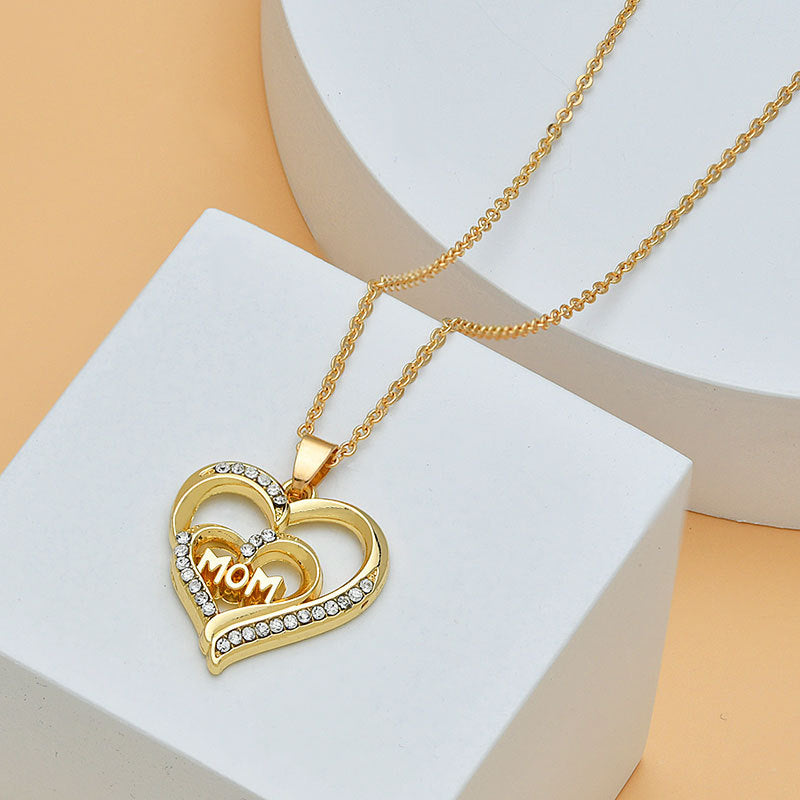 Collar con forma de corazón y letras de diamantes para el Día de la Madre para mujer, joyería fina, accesorios para mujer, joyería de moda.