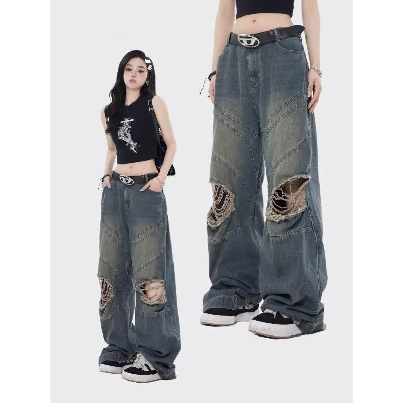 Pantalones rectos casuales holgados retro para mujer