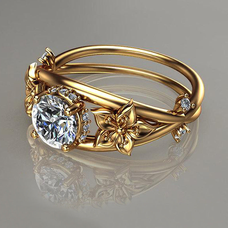 Anillo de diamantes de gran venta, joyería creativa con flores para mujer