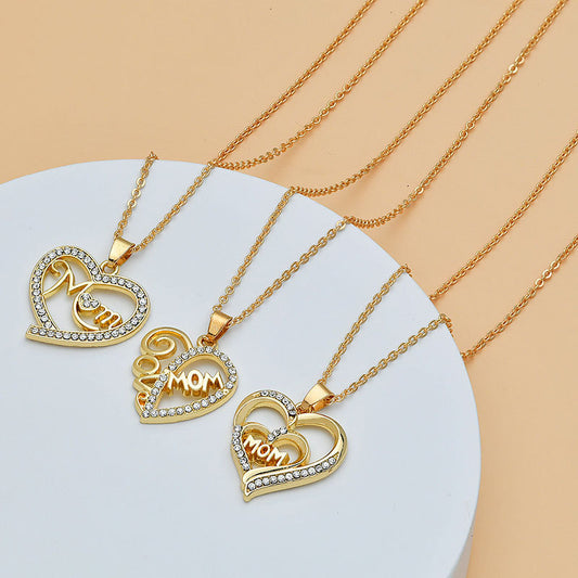 Collar con forma de corazón y letras de diamantes para el Día de la Madre para mujer, joyería fina, accesorios para mujer, joyería de moda.