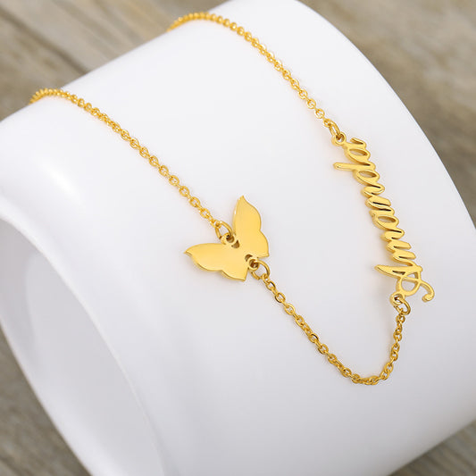 Collar personalizado con nombre de mariposa para mujer, joyería de acero inoxidable