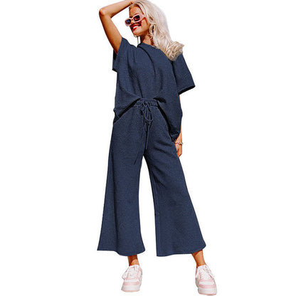 Traje de pantalón holgado de manga corta para mujer