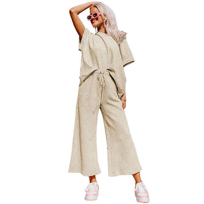 Traje de pantalón holgado de manga corta para mujer