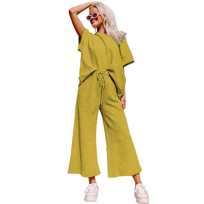Traje de pantalón holgado de manga corta para mujer