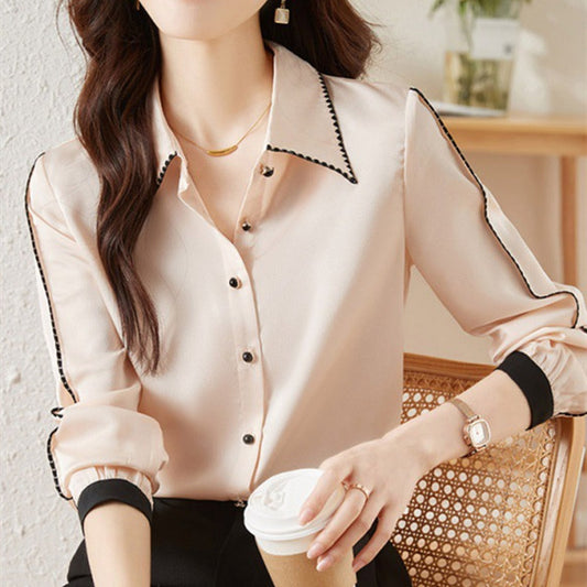 Camisa de satén con solapa para mujer