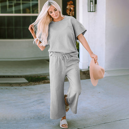 Traje de pantalón holgado de manga corta para mujer