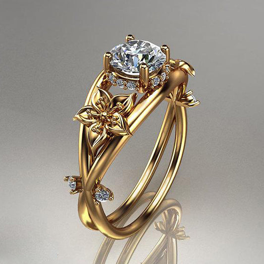 Anillo de diamantes de gran venta, joyería creativa con flores para mujer