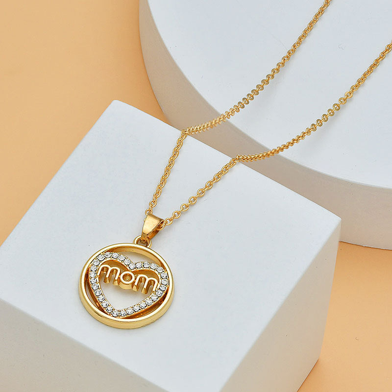 Collar con forma de corazón y letras de diamantes para el Día de la Madre para mujer, joyería fina, accesorios para mujer, joyería de moda.