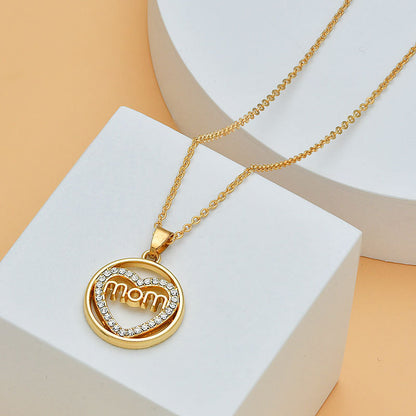 Collar con forma de corazón y letras de diamantes para el Día de la Madre para mujer, joyería fina, accesorios para mujer, joyería de moda.