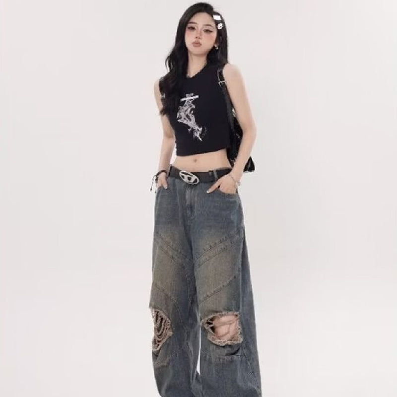 Pantalones rectos casuales holgados retro para mujer