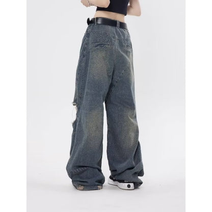 Pantalones rectos casuales holgados retro para mujer