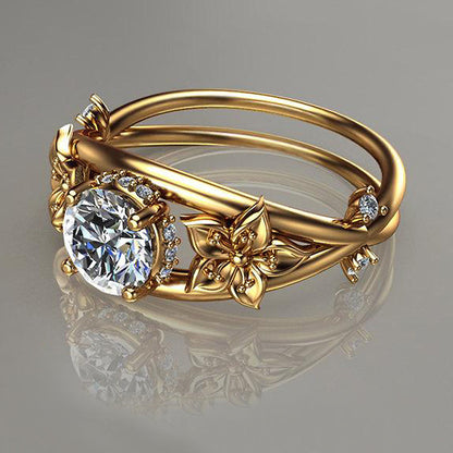 Anillo de diamantes de gran venta, joyería creativa con flores para mujer